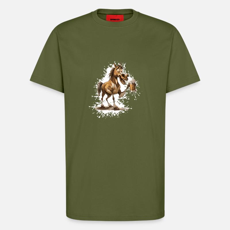 Bière de cheval drôle - T-shirt bio décontracté fabriqué en UE - MOSS GREEN