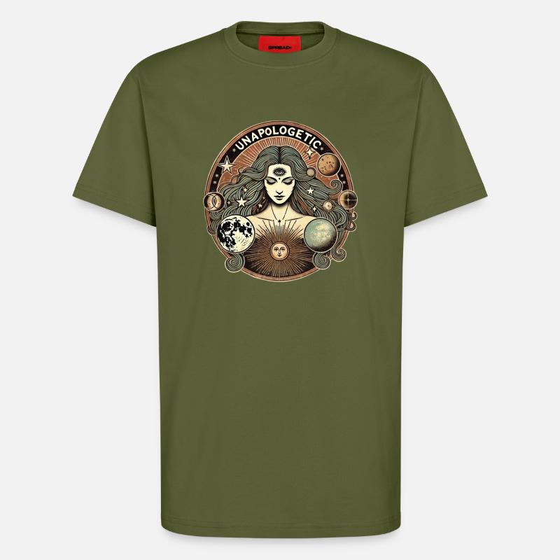 Déesse Cosmique sans vergogne - T-shirt bio décontracté fabriqué en UE - MOSS GREEN