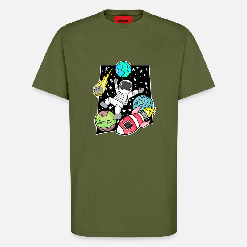 Astronaute dans l’espace avec fusée - T-shirt bio décontracté fabriqué en UE - MOSS GREEN