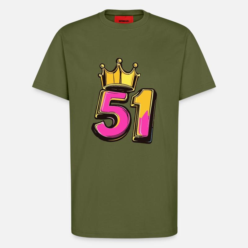 Couronne à 51 chiffres - T-shirt bio décontracté fabriqué en UE - MOSS GREEN