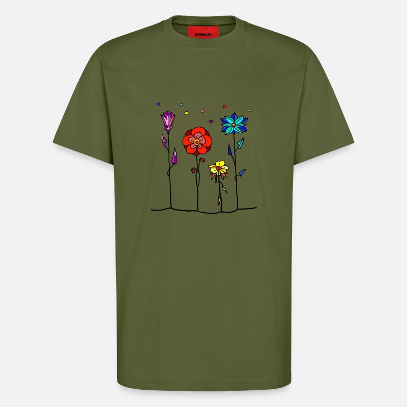 Fleurs - T-shirt bio décontracté fabriqué en UE - MOSS GREEN