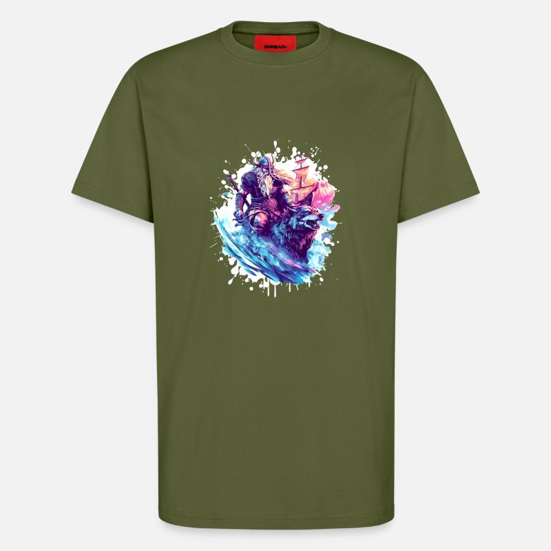 Viking Wolf Warrior Valhalla - T-Shirt - made by SPREAD - MOSS GREEN
