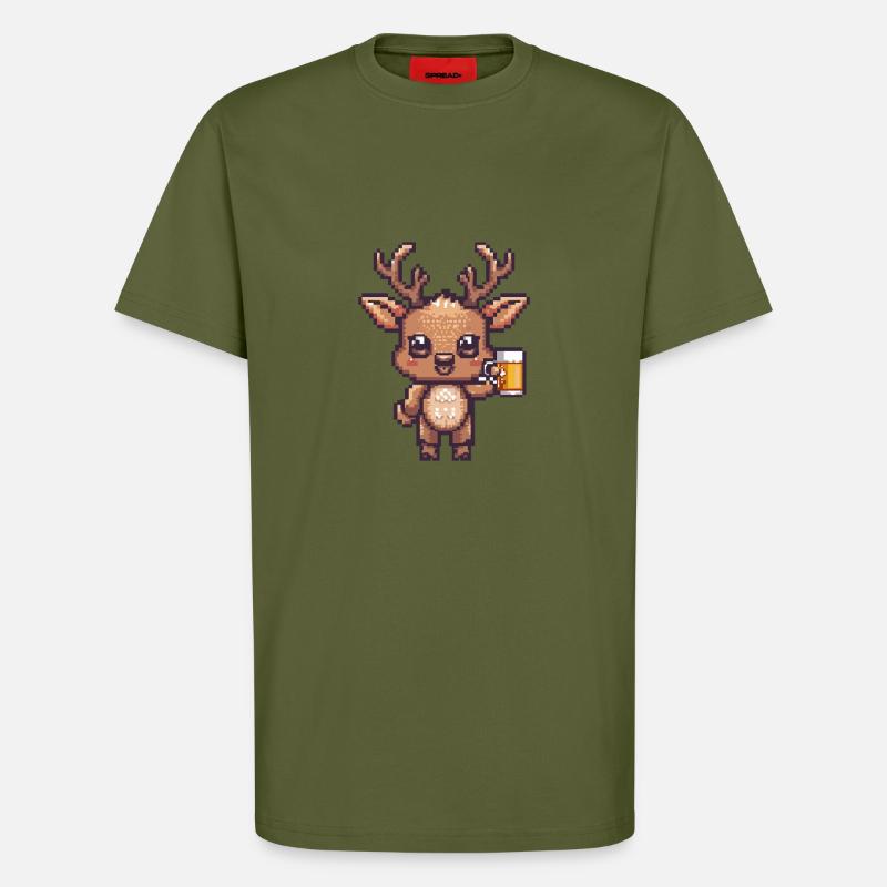 Hirsch Pixel Bier - T-Shirt - made by SPREAD - MOSS GREEN