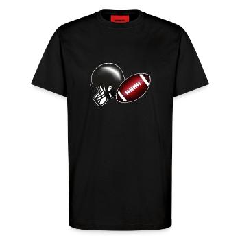 American football, football & helmet - T-Shirt - made by SPREAD - SOLID BLACK - Vorne - Alina (178cm) & Michal (187cm)