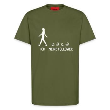 Ich Meine Follower Skorpion Zoo Insekten Spinnen - T-Shirt - made by SPREAD - MOSS GREEN - Vorne - Alina (178cm) & Michal (187cm)