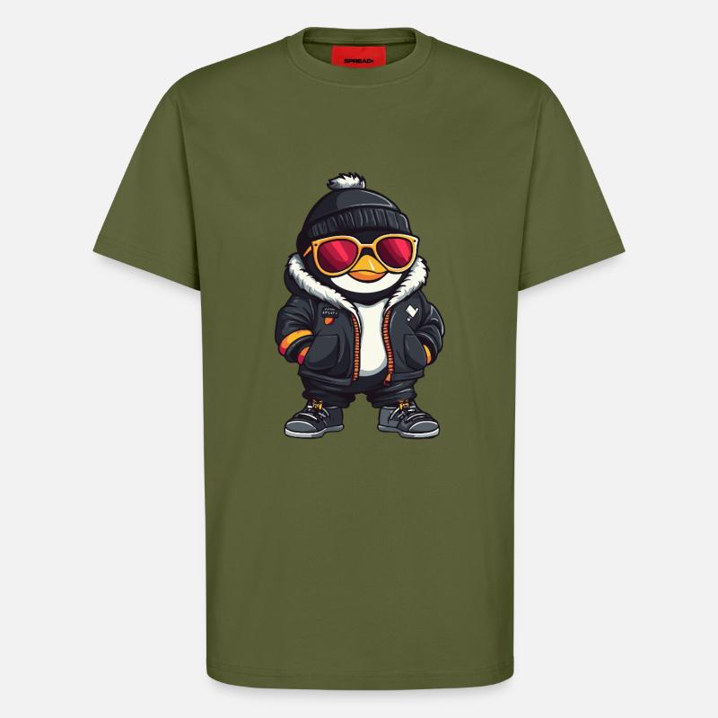 Pinguin Cool Comic - T-Shirt - made by SPREAD - MOSS GREEN