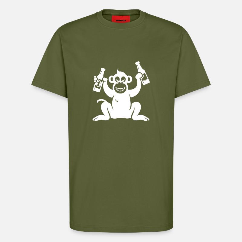 Monkey Beer Drinking - T-Shirt - made by SPREAD - MOSS GREEN