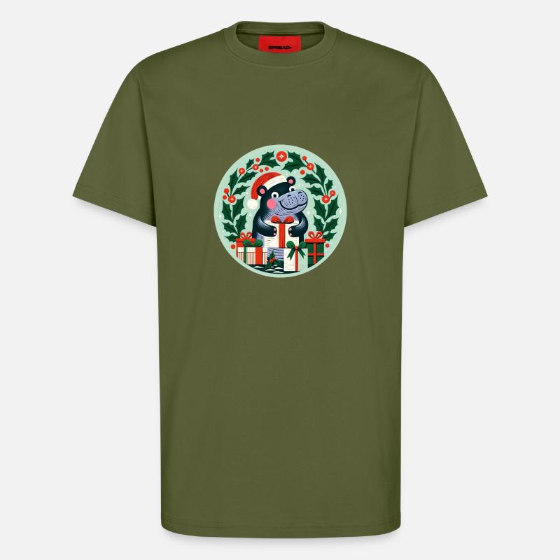 Hippopotame de Noël - T-shirt bio décontracté fabriqué en UE - MOSS GREEN