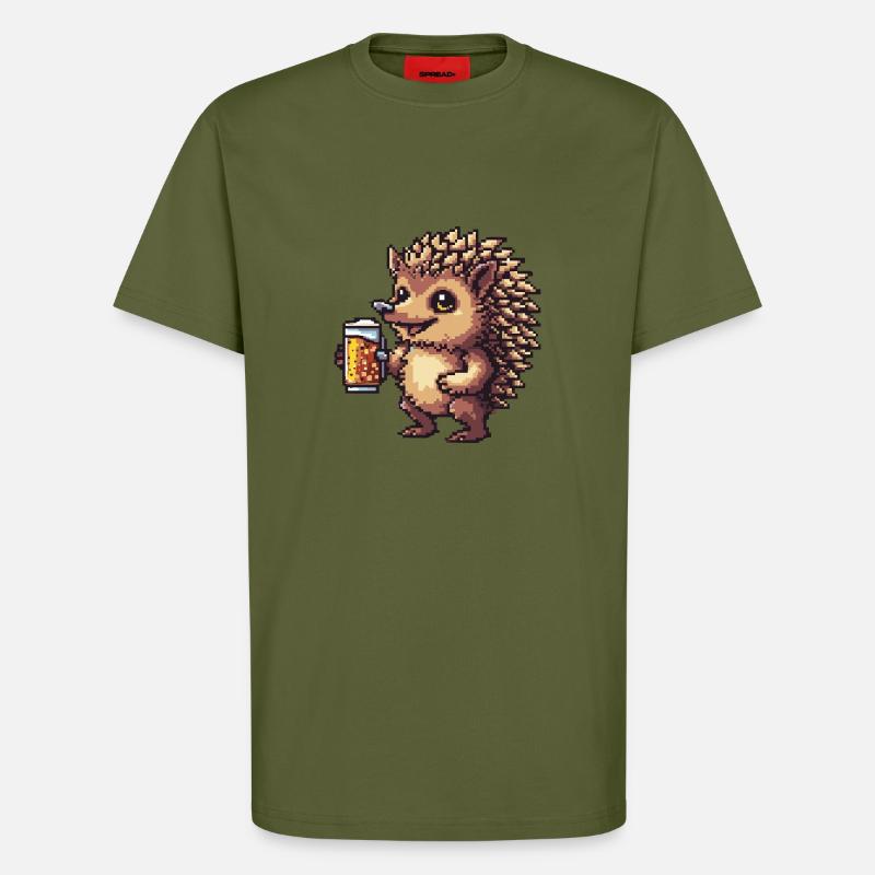 Hérisson Pixel Bière - T-shirt bio décontracté fabriqué en UE - MOSS GREEN