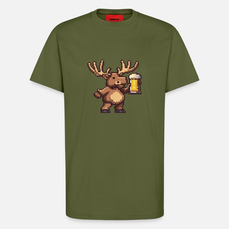 Moose Pixel Beer - T-Shirt - made by SPREAD - MOSS GREEN