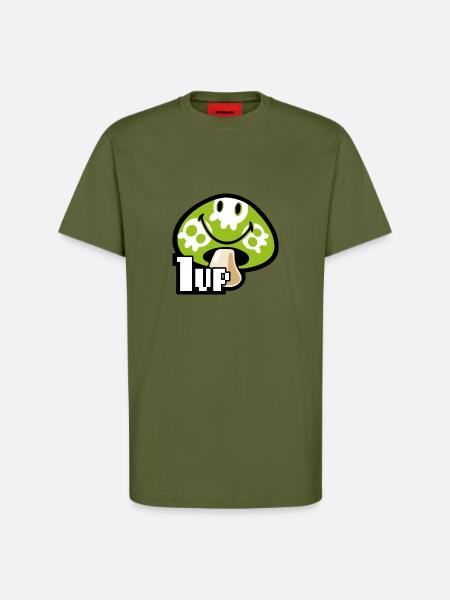 Smiley Kawaii 1up Skull Mushroom - T-Shirt - made by SPREAD - MOSS GREEN