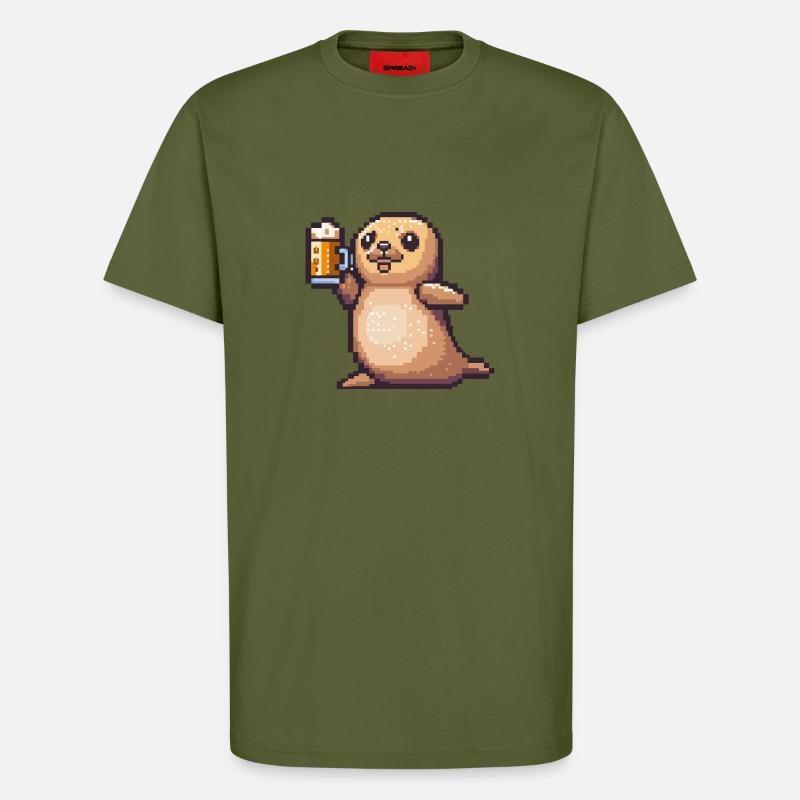 Robbe Tier Pixel Bier - T-Shirt - made by SPREAD - MOSS GREEN