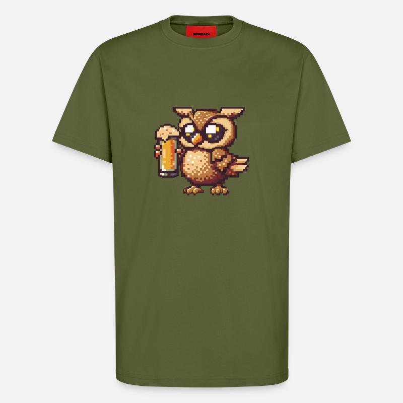 Eule Pixel Bier - T-Shirt - made by SPREAD - MOSS GREEN