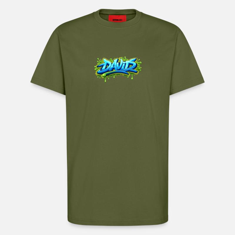 Graffiti name DAVID printable on everything  - T-shirt bio décontracté fabriqué en UE - MOSS GREEN