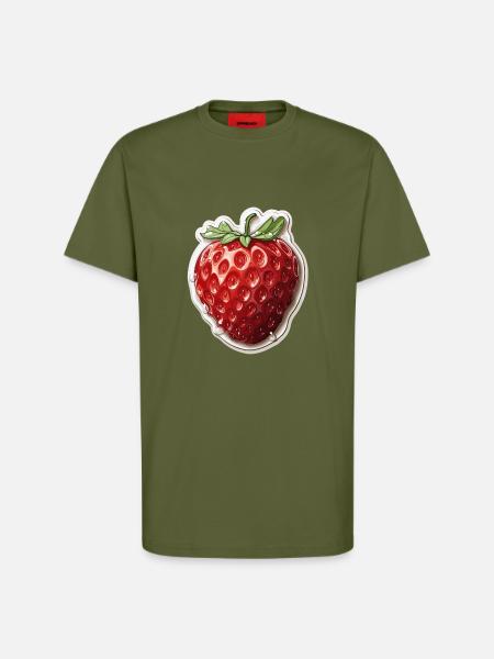 Fraise - illustration - T-shirt bio décontracté fabriqué en UE - MOSS GREEN