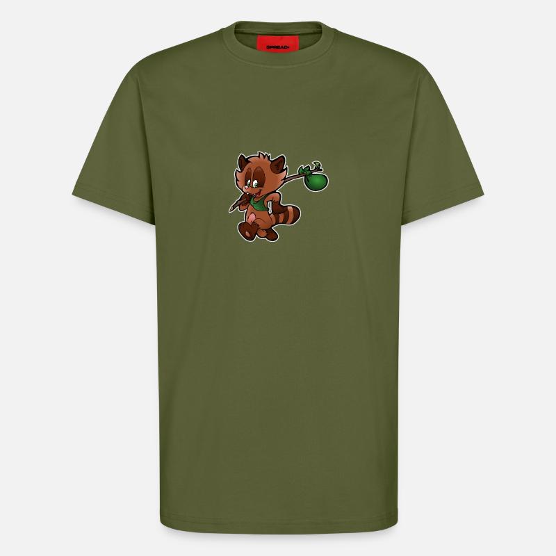 Waschbär Comic - T-Shirt - made by SPREAD - MOSS GREEN