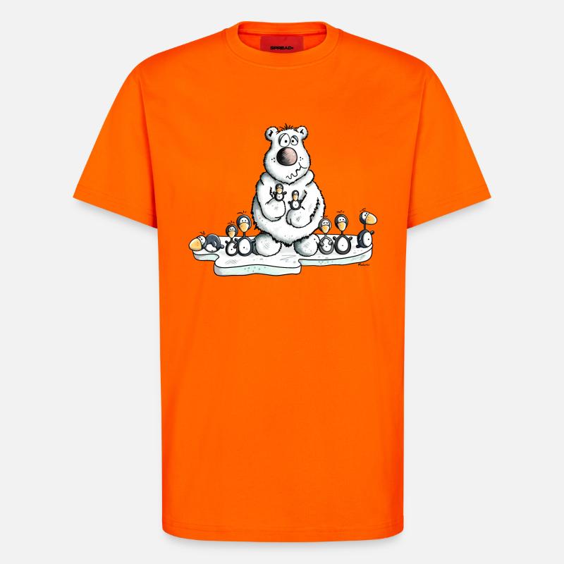Eisbär mit Pinguinen - T-Shirt - made by SPREAD - SUNSET ORANGE