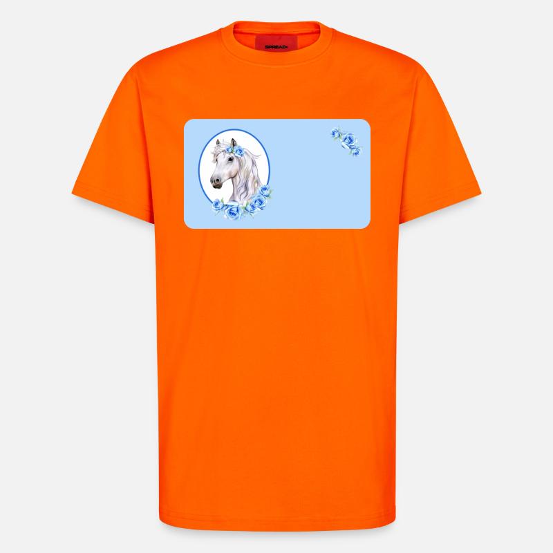 Weißes Pferd - Rosen hellblau | personalisierbar - T-Shirt - made by SPREAD - SUNSET ORANGE