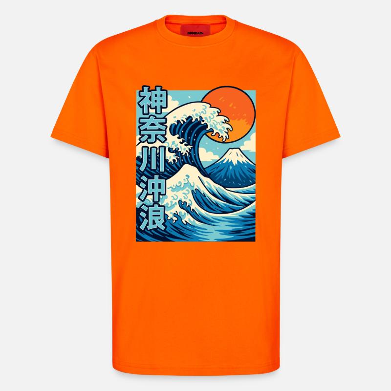 Große Welle Kanagawa Comic Stil - T-Shirt - made by SPREAD - SUNSET ORANGE