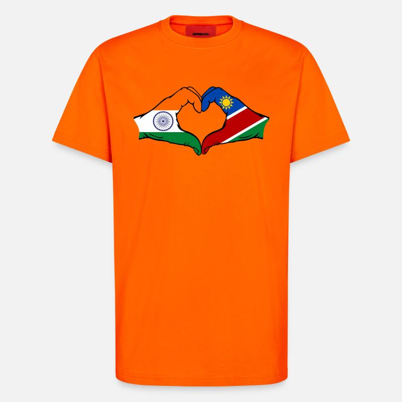 India Namibia Flag Hands Heart Shape - T-Shirt - made by SPREAD - SUNSET ORANGE