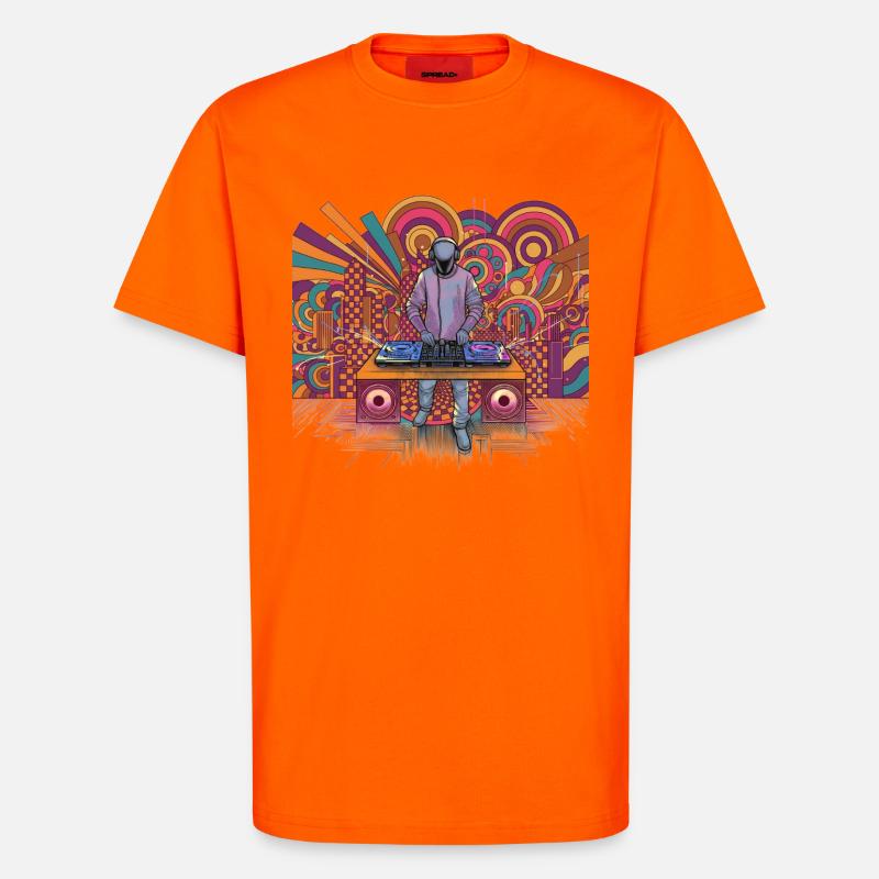 Futuristic DJ in a psychedelic background - T-Shirt - made by SPREAD - SUNSET ORANGE