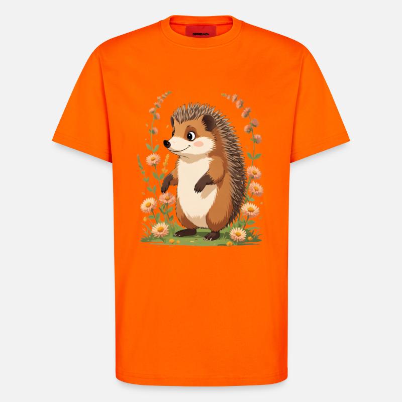 Hérisson mignon avec couronne de fleurs - T-shirt bio décontracté fabriqué en UE - SUNSET ORANGE