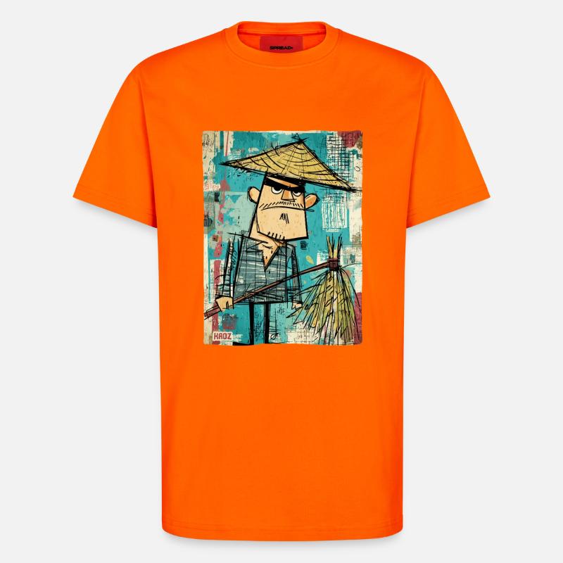 Graffiti Samurai with Broom - T-Shirt - made by SPREAD - SUNSET ORANGE