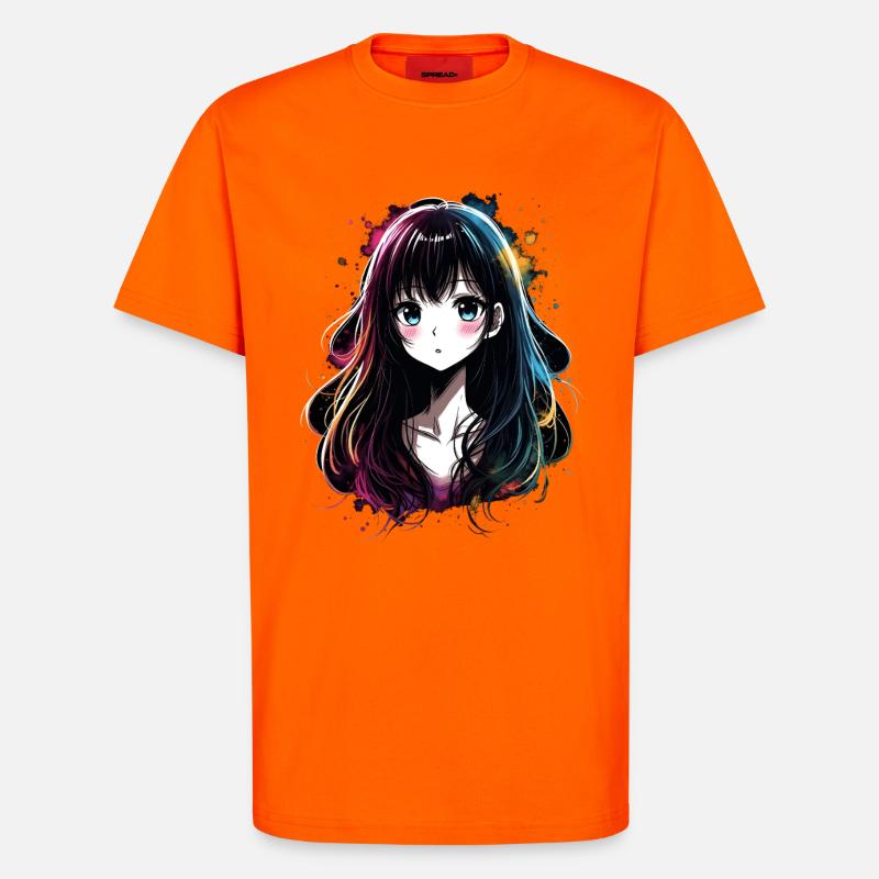 Anime Mädchen mit buntem Farbverlauf - T-Shirt - made by SPREAD - SUNSET ORANGE