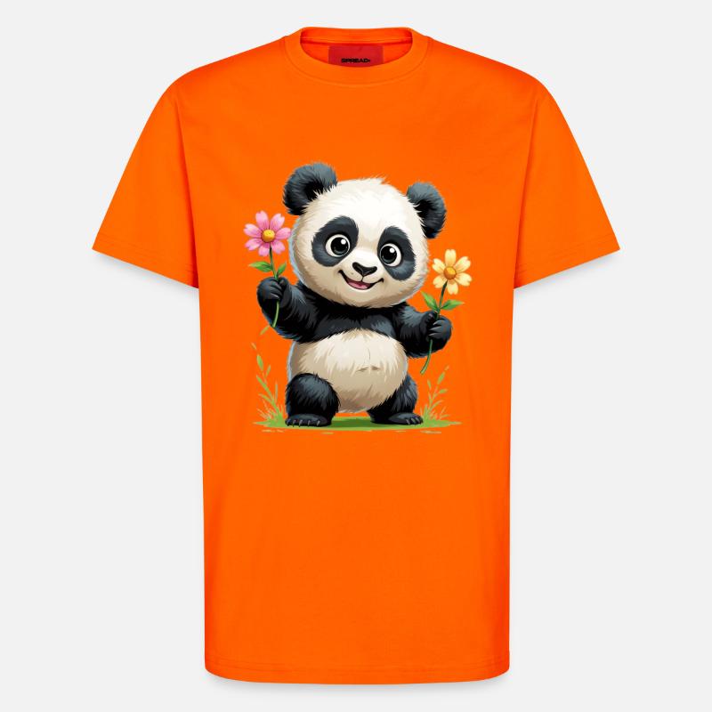 Salutation fleur de panda - T-shirt bio décontracté fabriqué en UE - SUNSET ORANGE