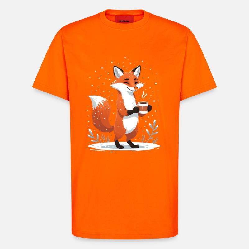 Fuchs mit Kaffee im Winter - T-Shirt - made by SPREAD - SUNSET ORANGE