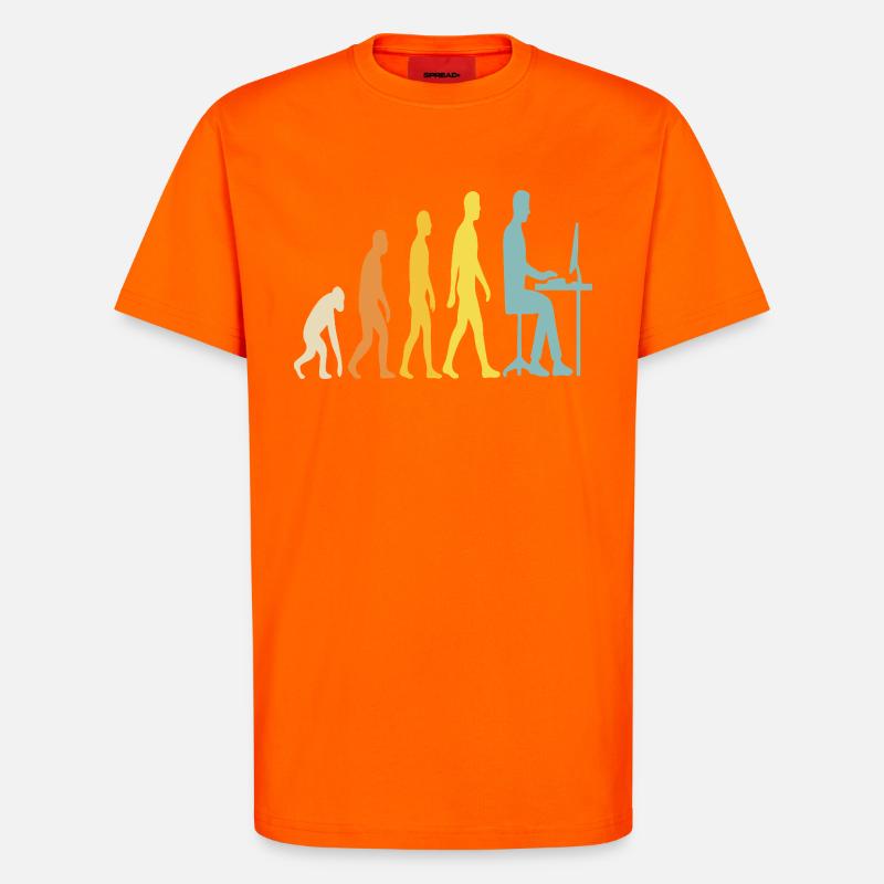 Tech Evolution at the Desk - T-Shirt - made by SPREAD - SUNSET ORANGE