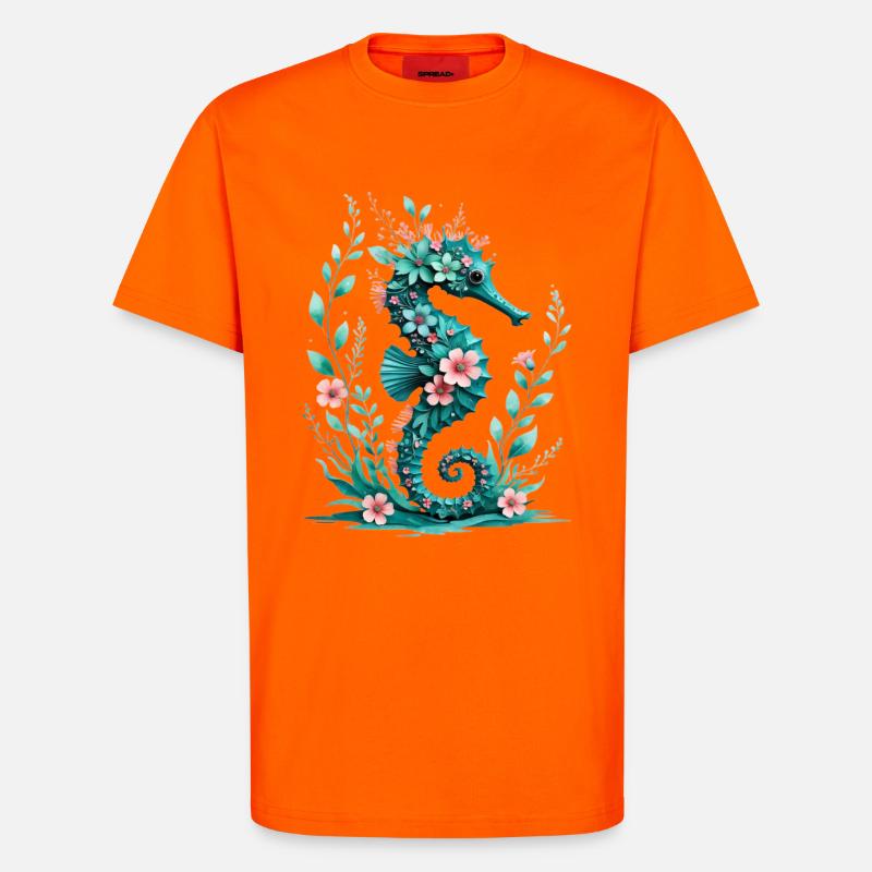 FloraSeepferdchen Blütenkunst - T-Shirt - made by SPREAD - SUNSET ORANGE