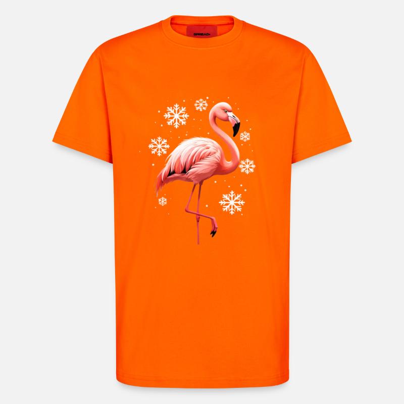 Flamingo Winterszene mit Schneeflocken - T-Shirt - made by SPREAD - SUNSET ORANGE