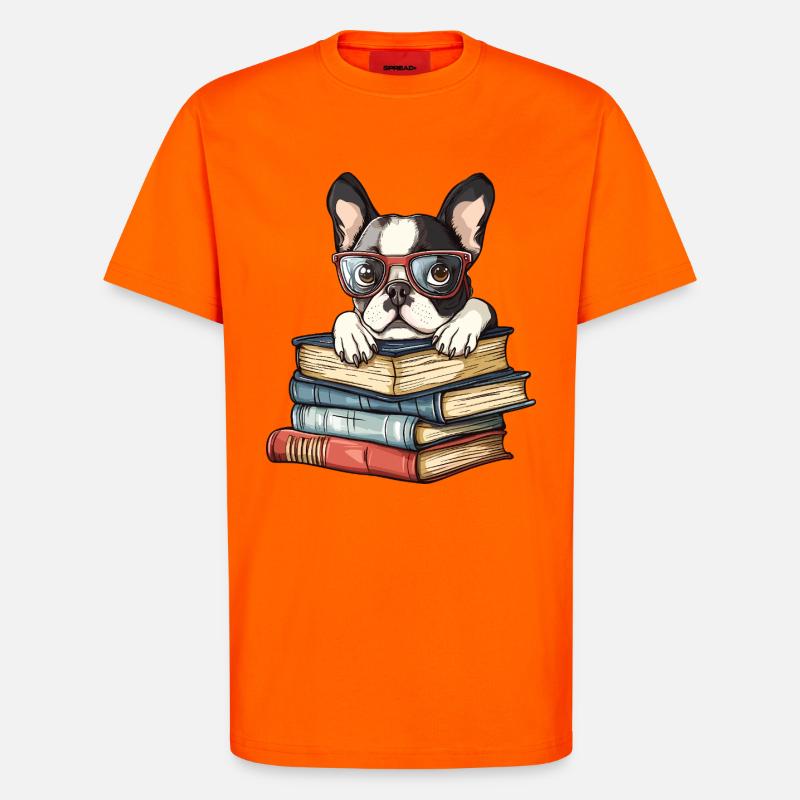 Süßes Boston-Terrier-Hundelesebuch mit Brille - T-Shirt - made by SPREAD - SUNSET ORANGE