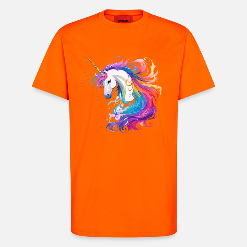 Regenbogen-Einhorn Kopf Portrait - T-Shirt - made by SPREAD - SUNSET ORANGE