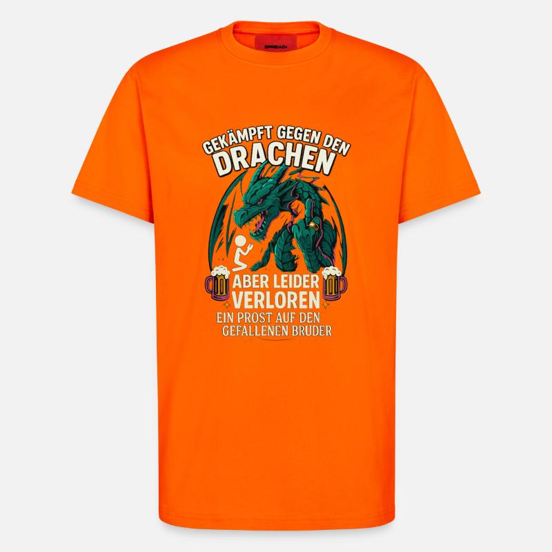 Drachenkampf Bruder, JGA Bierfreunde Spaß - T-Shirt - made by SPREAD - SUNSET ORANGE