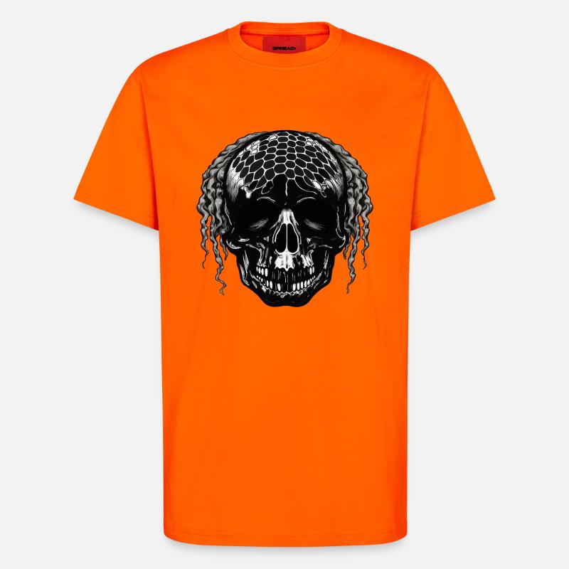 Skull with Mesh Pattern Dreadlocks - T-Shirt - made by SPREAD - SUNSET ORANGE