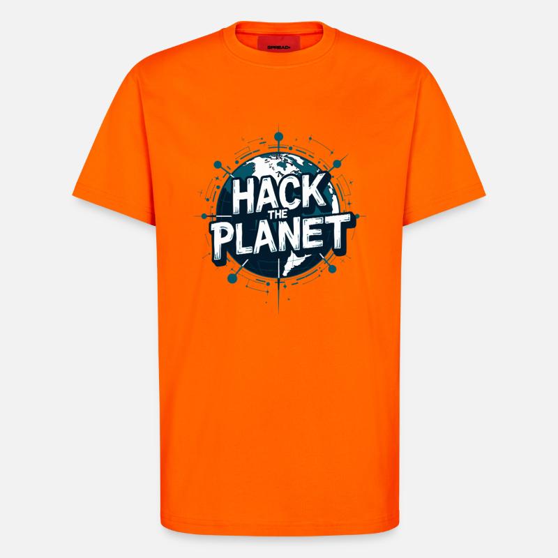 Globus Hack Motiv – Planetärer Techstil - T-Shirt - made by SPREAD - SUNSET ORANGE