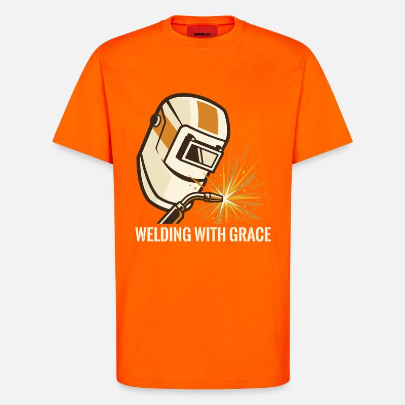 WELDING WITH GRACE Schweißhelm Motiv - T-Shirt - made by SPREAD - SUNSET ORANGE