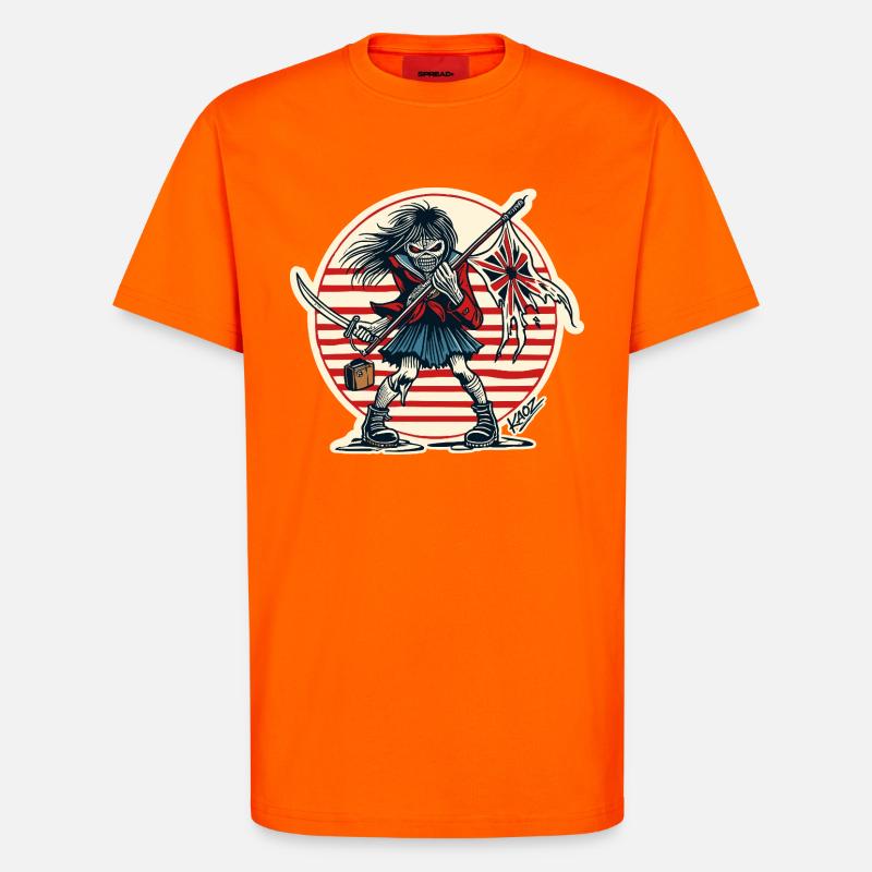 Abtrünnige Samurai-Jungfrau mit zerfetzter Flagge - T-Shirt - made by SPREAD - SUNSET ORANGE