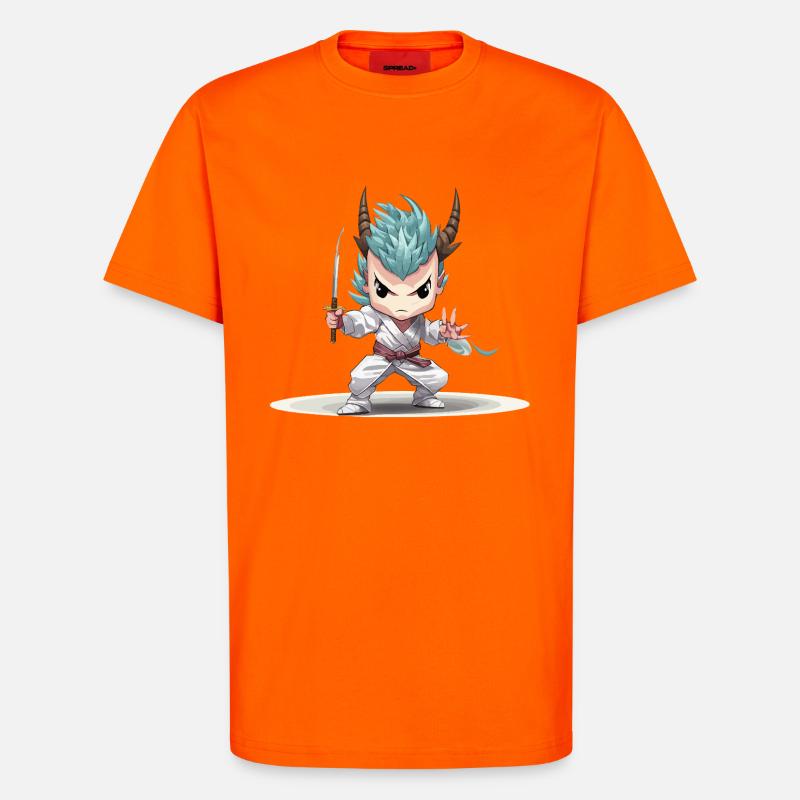Guerrier Chibi avec Katana - T-shirt bio décontracté fabriqué en UE - SUNSET ORANGE