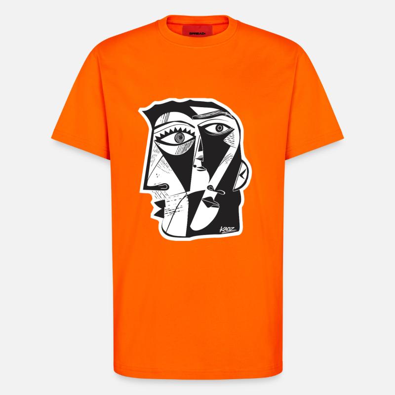 Cubist Face Linework - T-Shirt - made by SPREAD - SUNSET ORANGE
