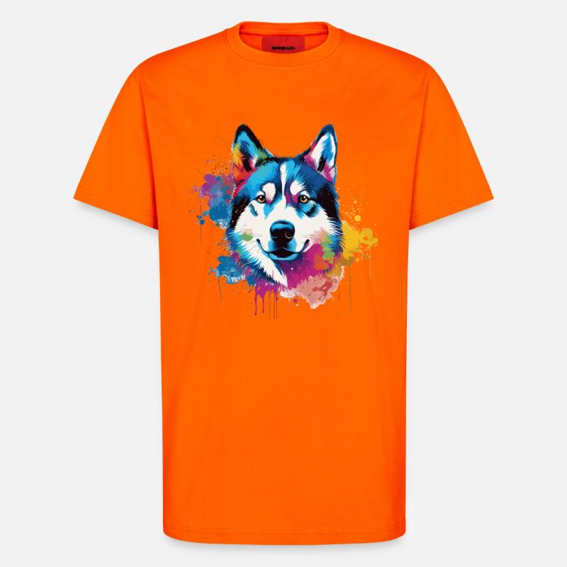 Bunter Husky Splash Art Hund - T-Shirt - made by SPREAD - SUNSET ORANGE