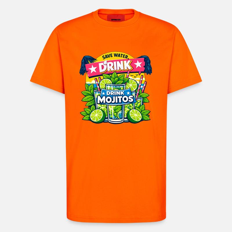 Sauvez l'eau, buvez Mojitos - T-shirt bio décontracté fabriqué en UE - SUNSET ORANGE