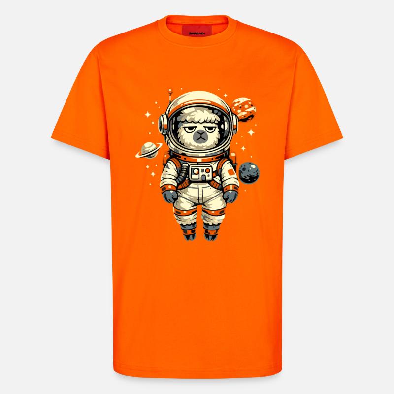 Grumpy Alpaca Astronaut in Space - T-Shirt - made by SPREAD - SUNSET ORANGE