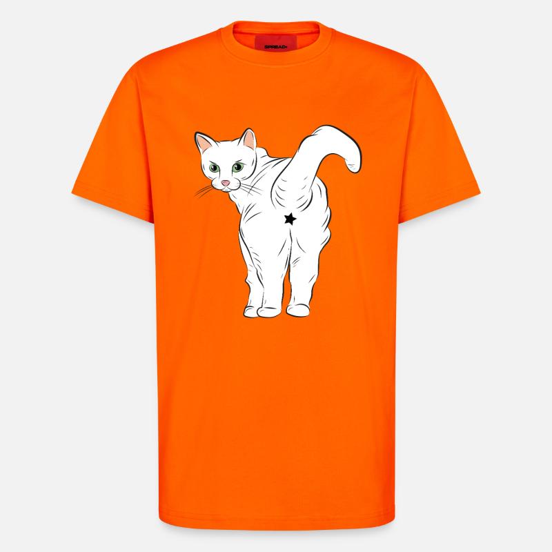 Weiße Katze mit Sternlogo - T-Shirt - made by SPREAD - SUNSET ORANGE