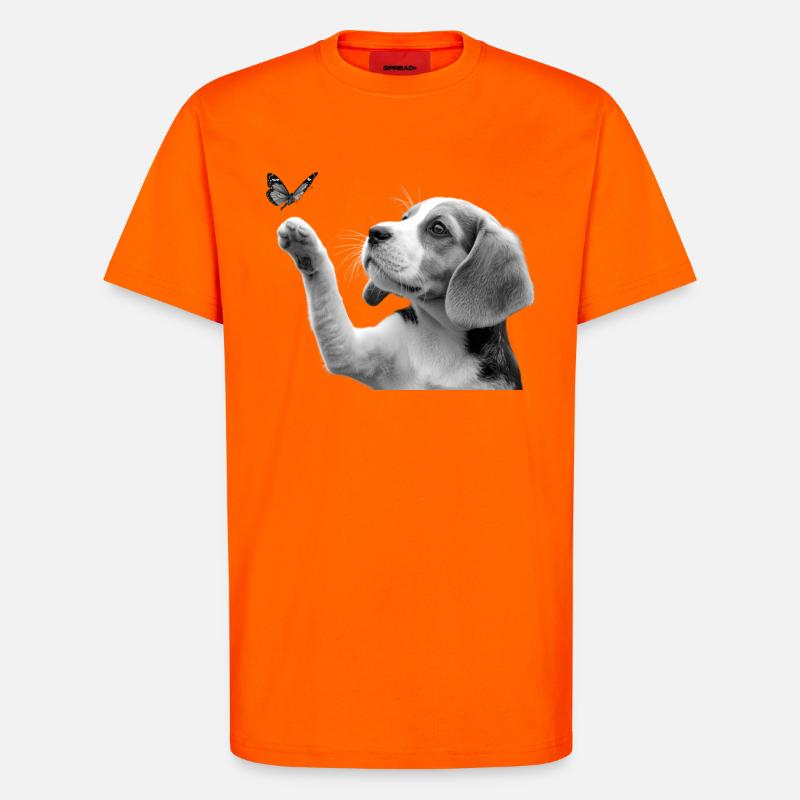 Chiot beagle et papillon - T-shirt bio décontracté fabriqué en UE - SUNSET ORANGE