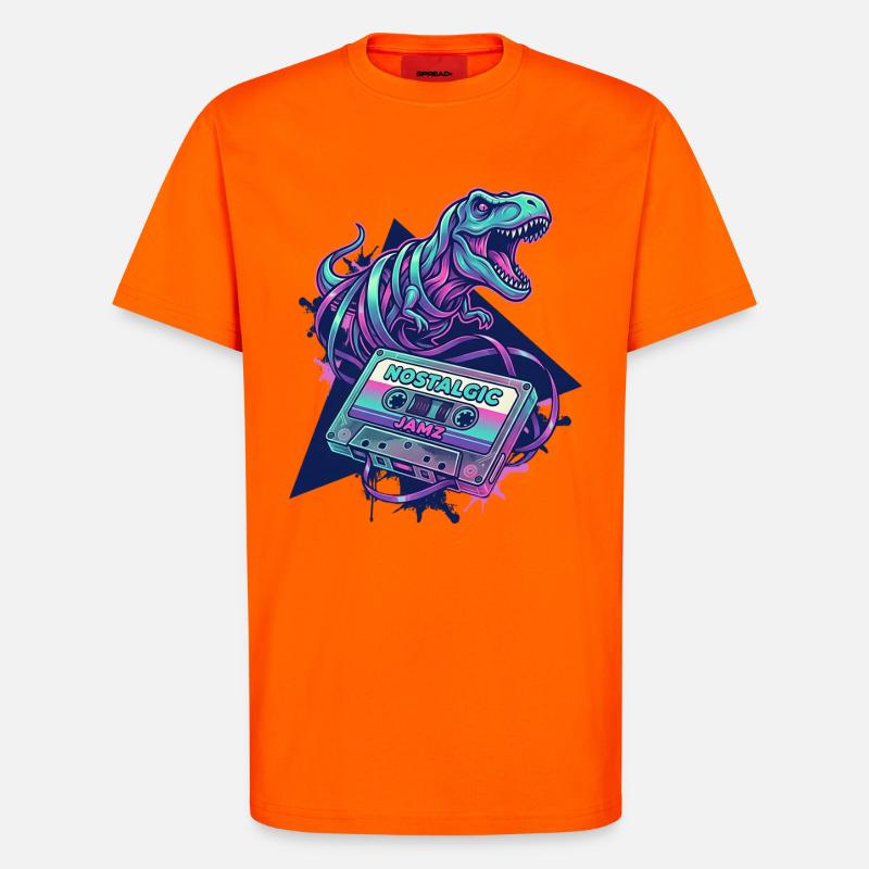 Dinosaur Nostalgic Neon Cassette 80s/90s - T-Shirt - made by SPREAD - SUNSET ORANGE