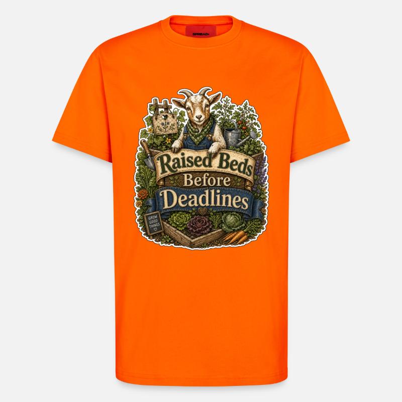 Raised Beds Before Deadlines - T-Shirt - made by SPREAD - SUNSET ORANGE
