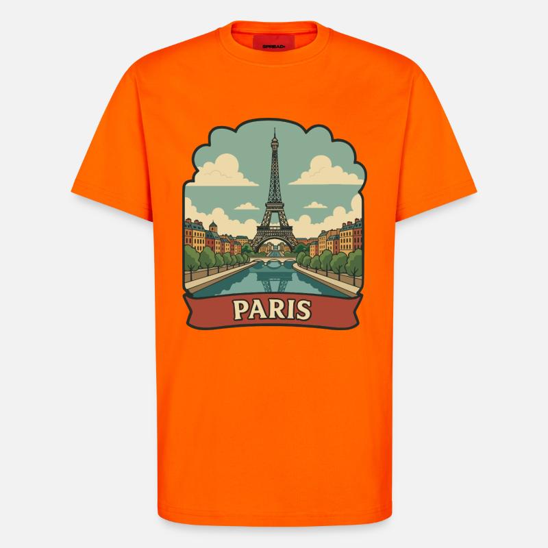 Pariser Eiffelturm Retro-Reiseaufkleber - T-Shirt - made by SPREAD - SUNSET ORANGE